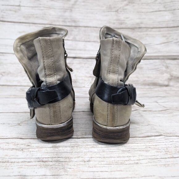 Airstep A.S.98 Taupe Biker Leather Ankle Boots Boho Grunge Rockstar Women Sz 37 - Picture 4 of 10